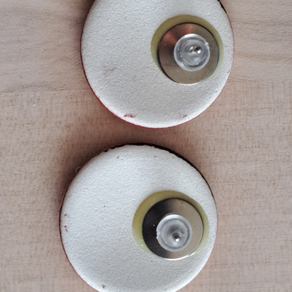 Vibrant Red Geometric Circle Ceramic Earrings Gol… - image 3